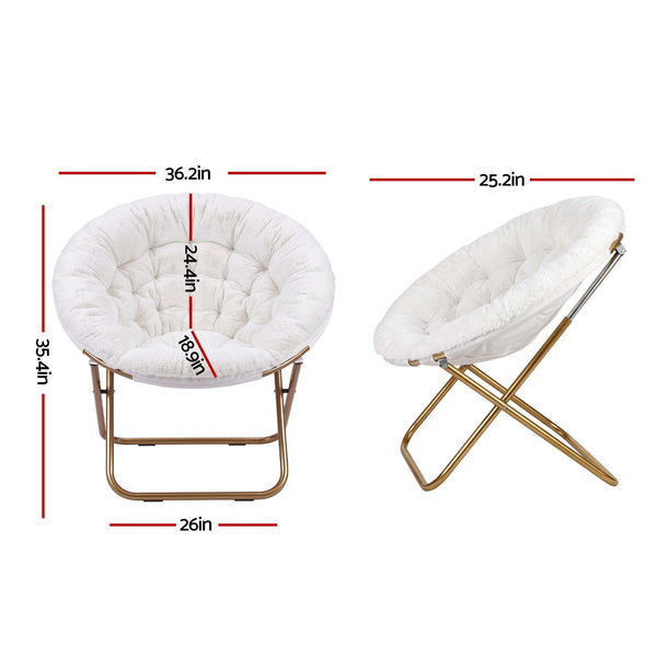 Artiss Cozy Saucer Chair Soft Faux Fur Folding Accent Chair for Bedroom White Artiss