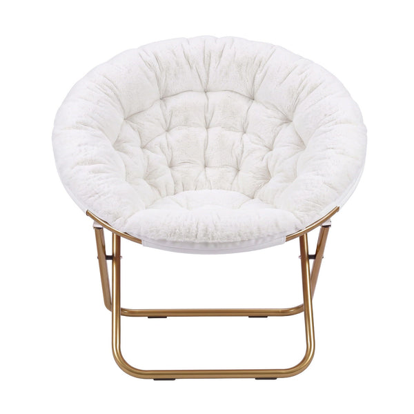 Artiss Cozy Saucer Chair Soft Faux Fur Folding Accent Chair for Bedroom White Artiss