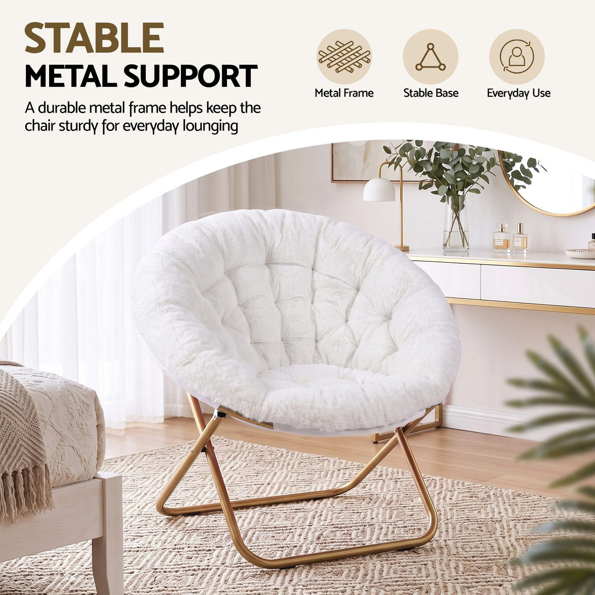 Artiss Cozy Saucer Chair Soft Faux Fur Folding Accent Chair for Bedroom White Artiss