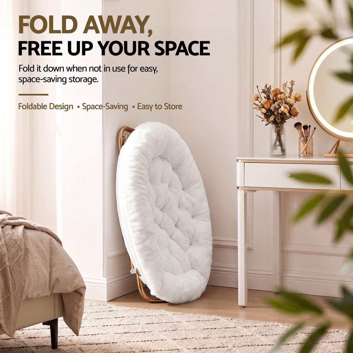 Artiss Cozy Saucer Chair Soft Faux Fur Folding Accent Chair for Bedroom White Artiss