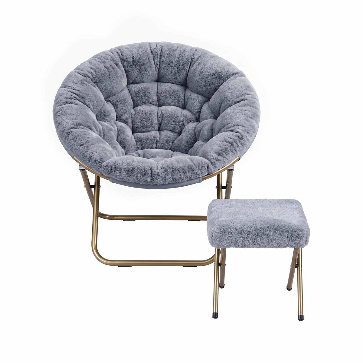 Artiss Comfy Saucer Chair Soft Faux Fur Foldable Accent Chair with Ottoman Grey Artiss