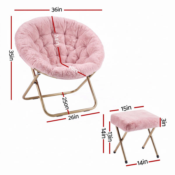Artiss Comfy Saucer Chair Soft Faux Fur Foldable Accent Chair with Ottoman Pink Artiss