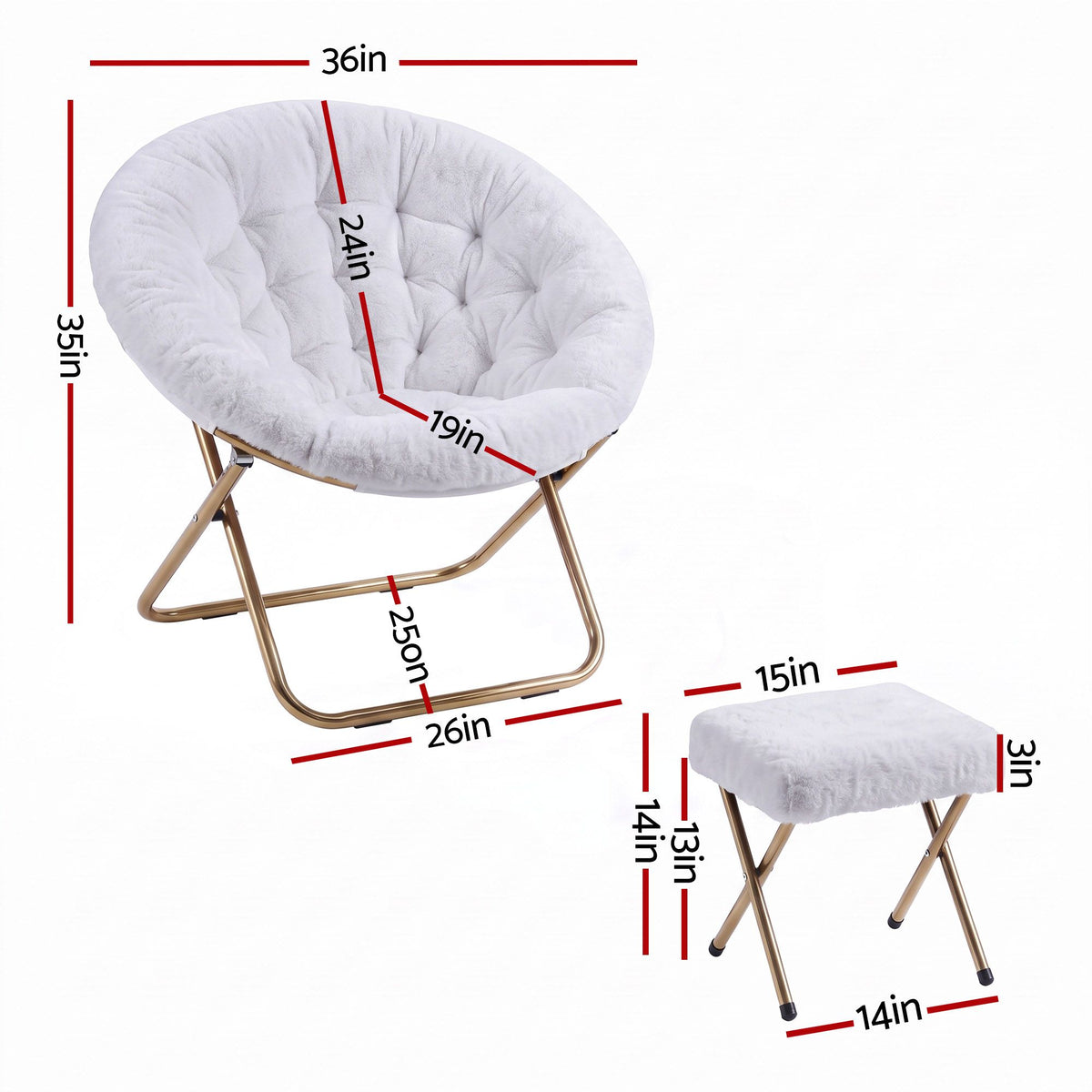 Artiss Comfy Saucer Chair Soft Faux Fur Foldable Accent Chair with Ottoman White Awezingly