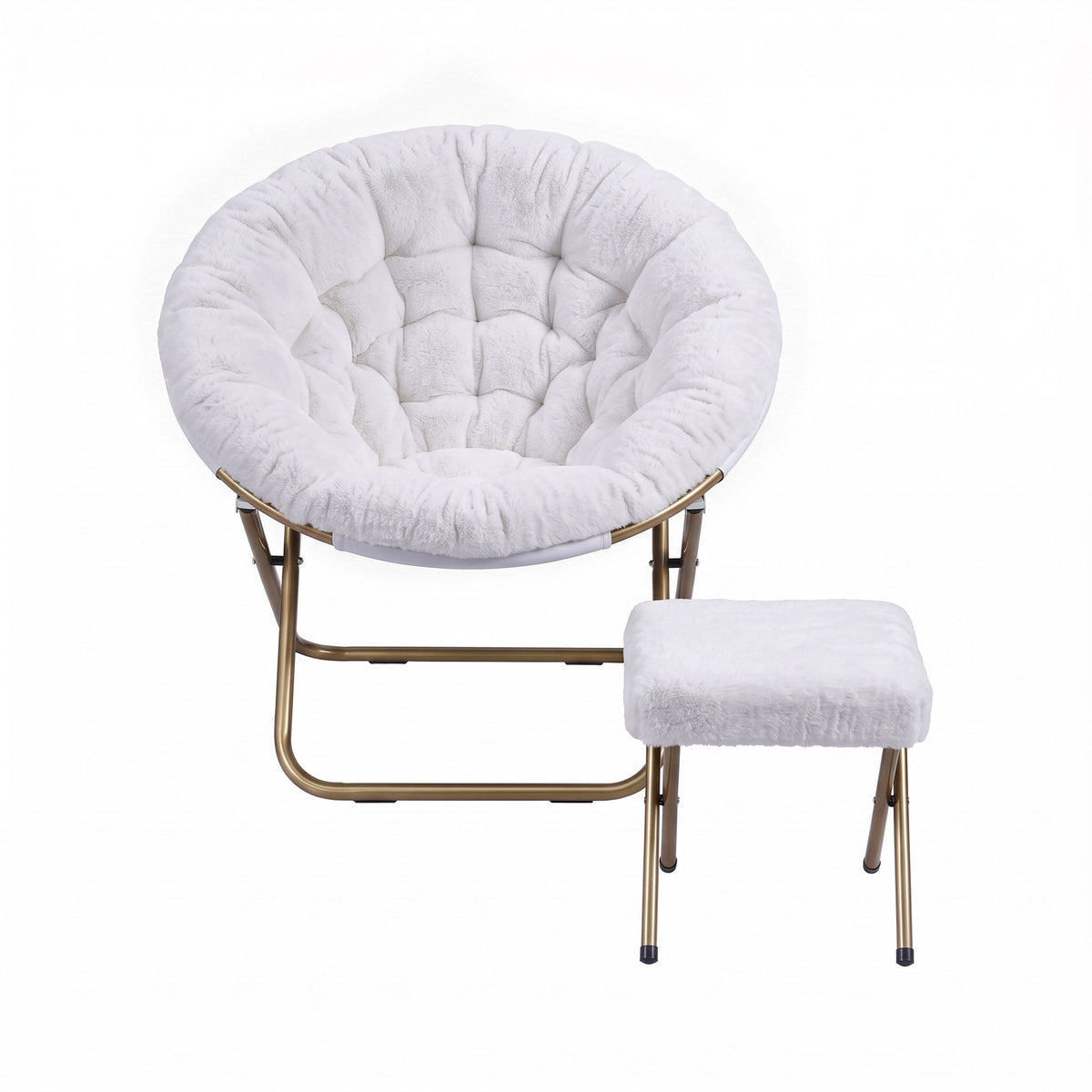 Artiss Comfy Saucer Chair Soft Faux Fur Foldable Accent Chair with Ottoman White Awezingly