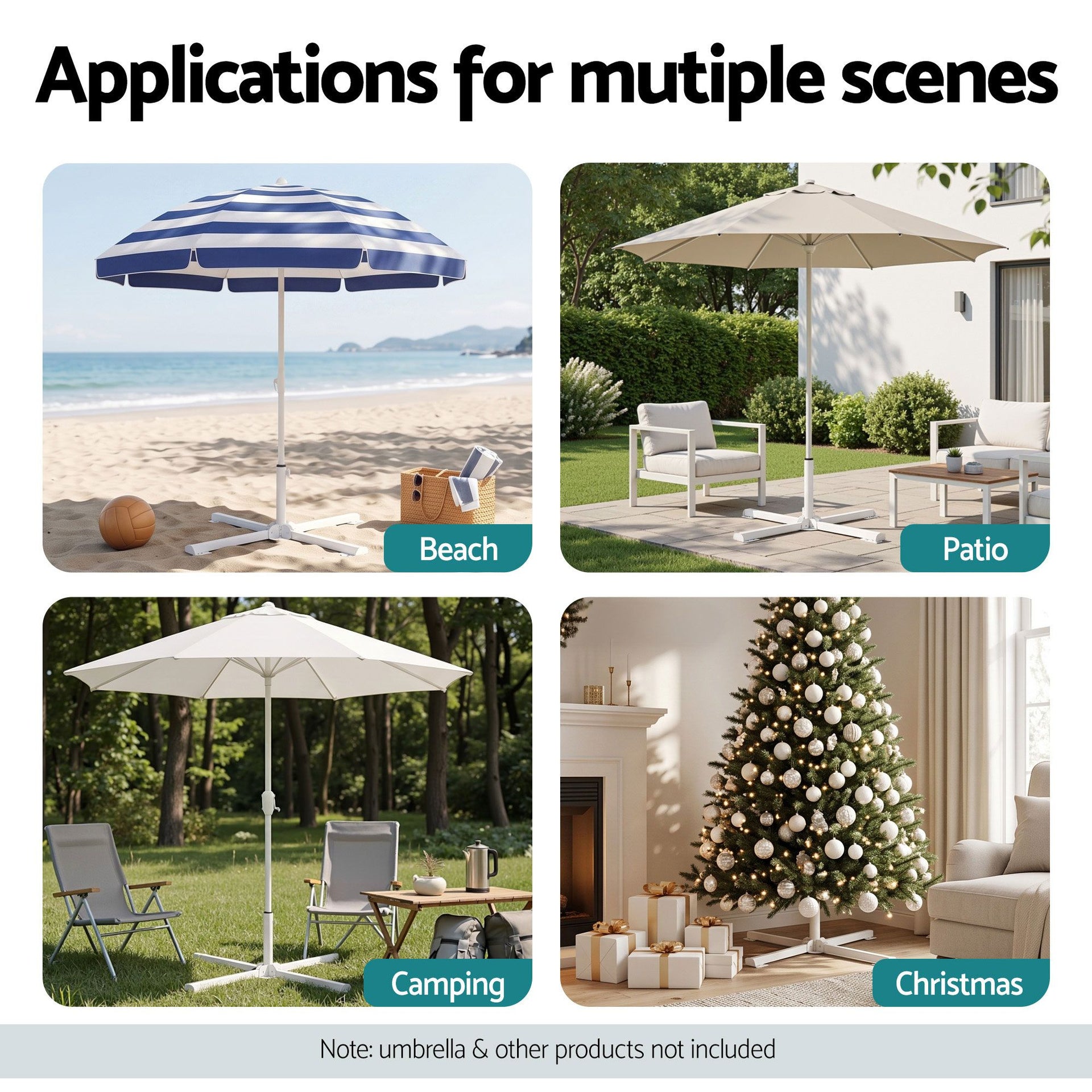 Instahut Outdoor Umbrellas Base Steel Umbrella Holder 25 to 35mm White Awezingly