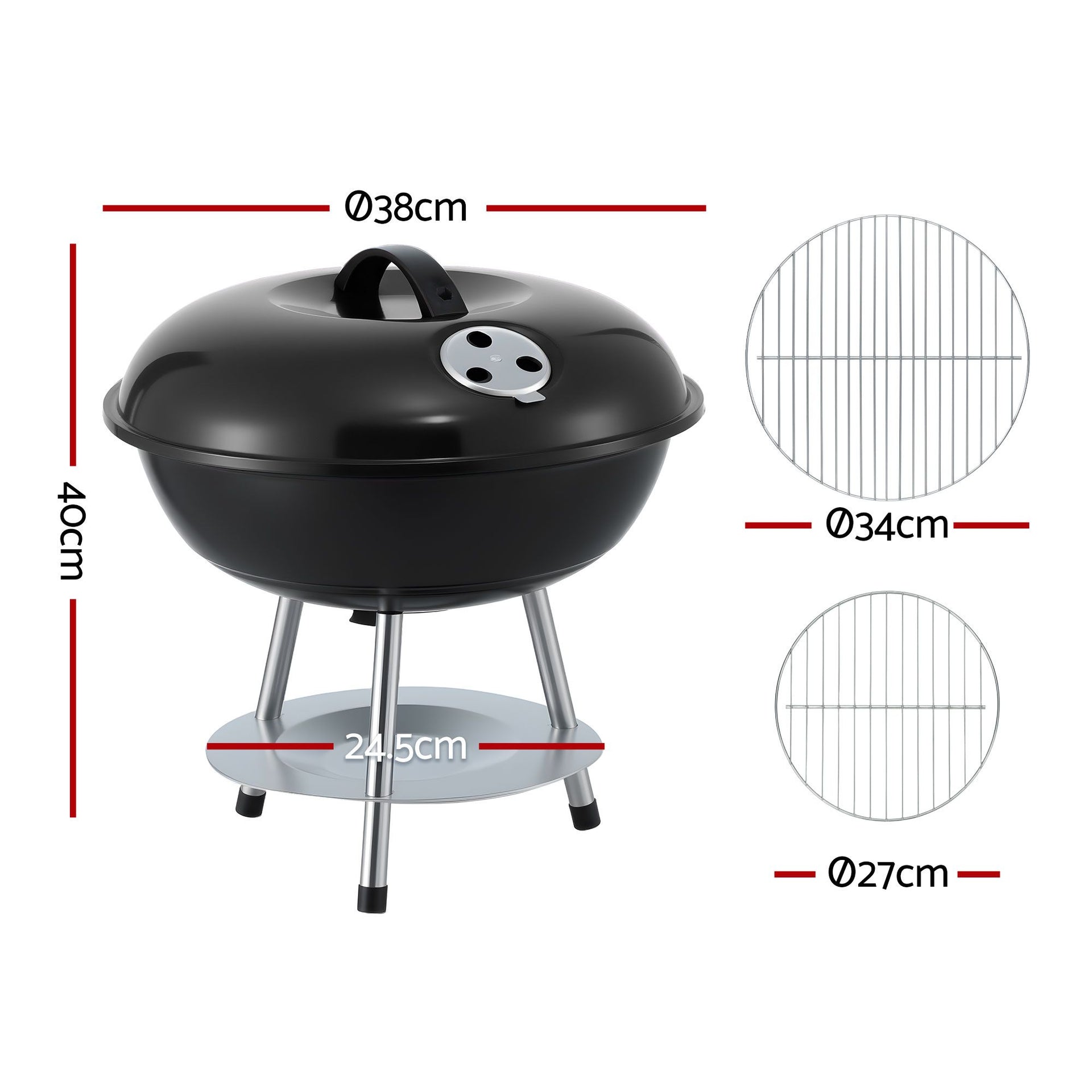 Grillz Charcoal BBQ Grill Portable with Lid for Camping Outdoor Awezingly