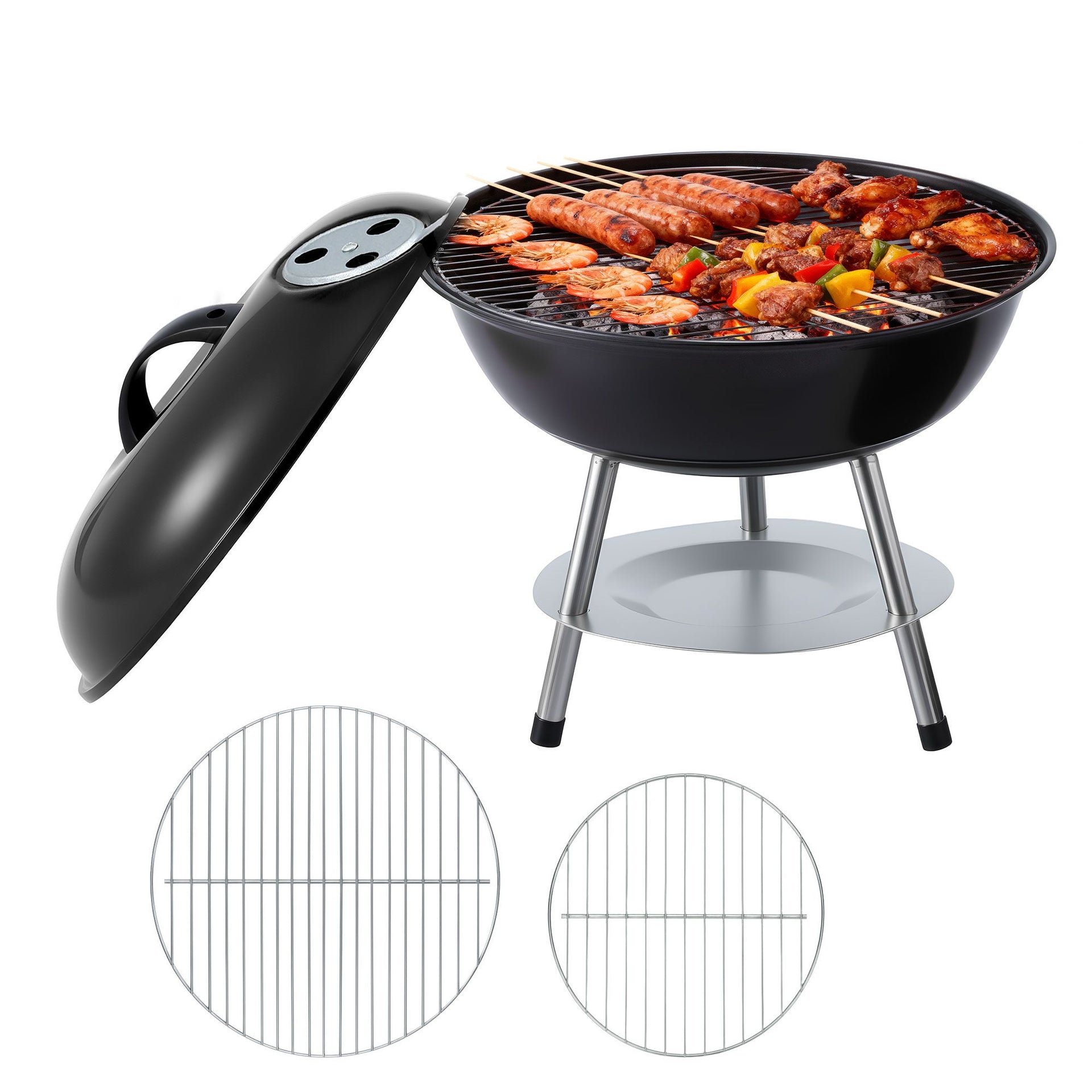 Grillz Charcoal BBQ Grill Portable with Lid for Camping Outdoor Awezingly