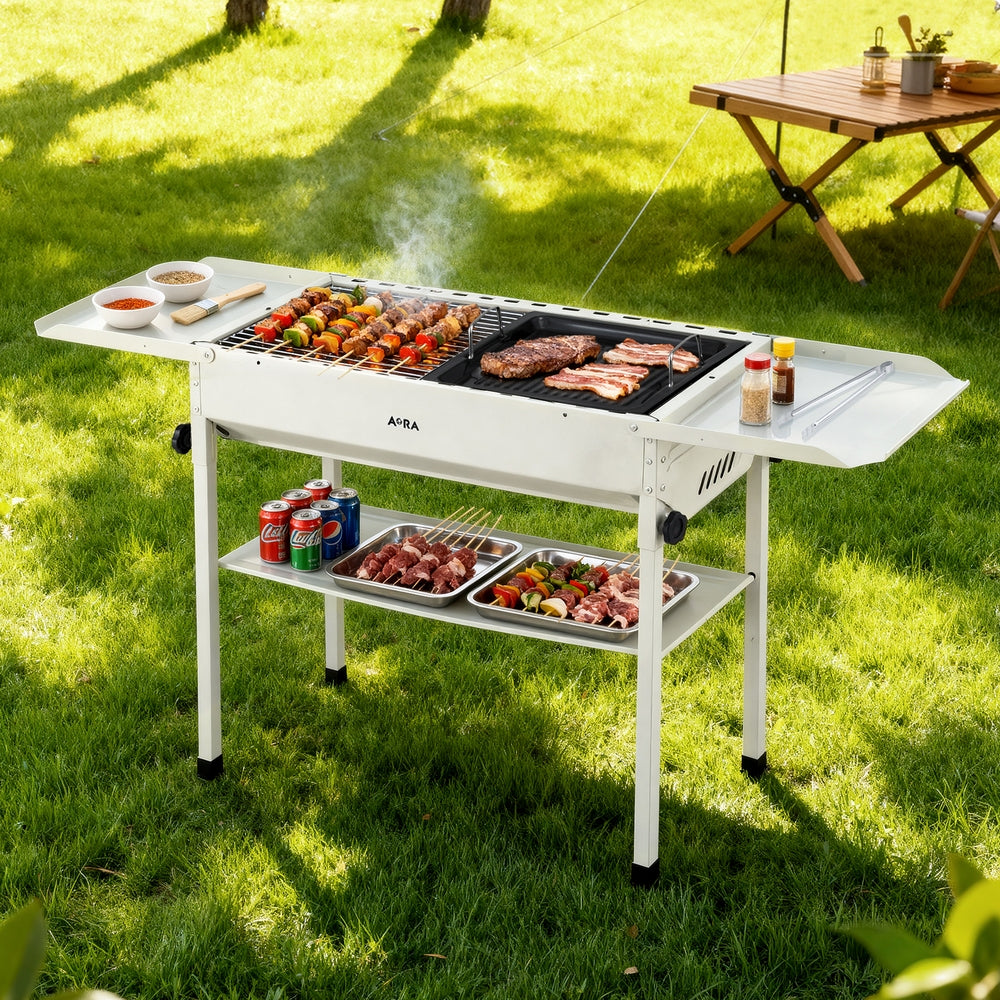 Grillz Portable BBQ Grill w/ Stainless Steel Racks & Pans for Outdoor Awezingly