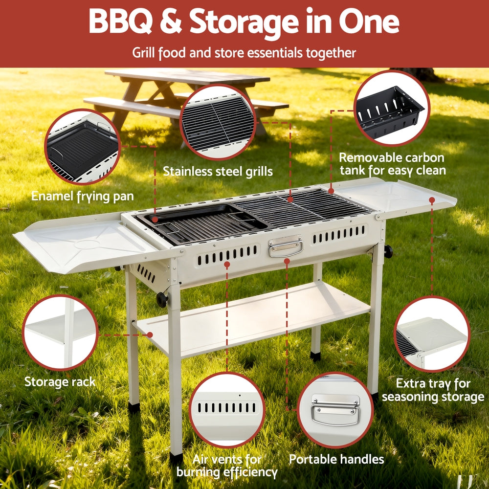 Grillz Portable BBQ Grill w/ Stainless Steel Racks & Pans for Outdoor Awezingly