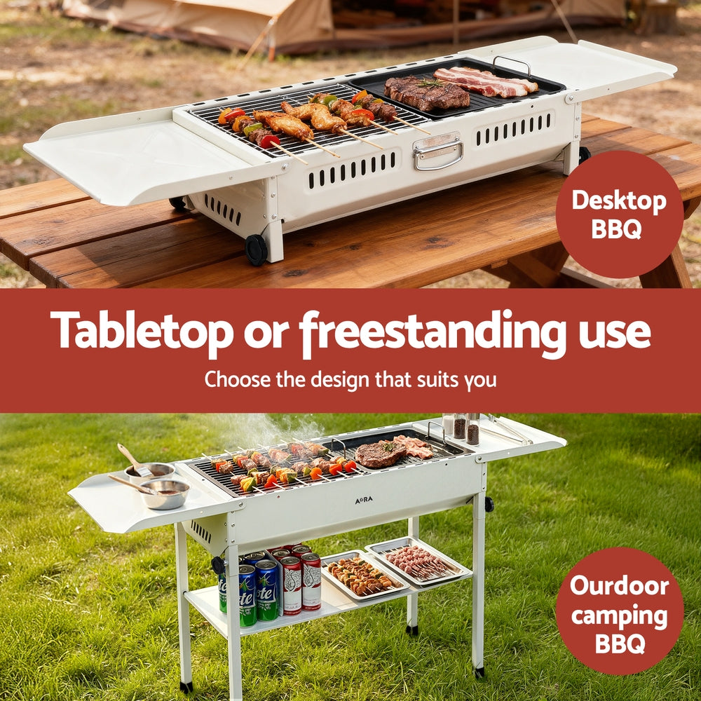 Grillz Portable BBQ Grill w/ Stainless Steel Racks & Pans for Outdoor Awezingly