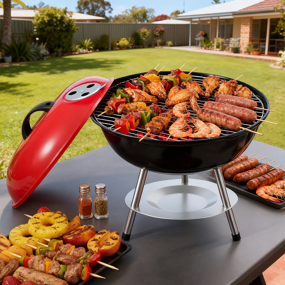 Grillz Charcoal BBQ Grill Portable with Lid for Camping Outdoor Awezingly