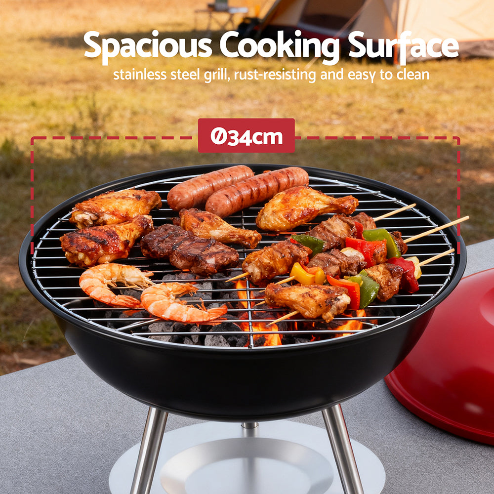 Grillz Charcoal BBQ Grill Portable with Lid for Camping Outdoor Awezingly