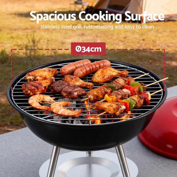 Grillz Charcoal BBQ Grill Portable with Lid for Camping Outdoor Awezingly