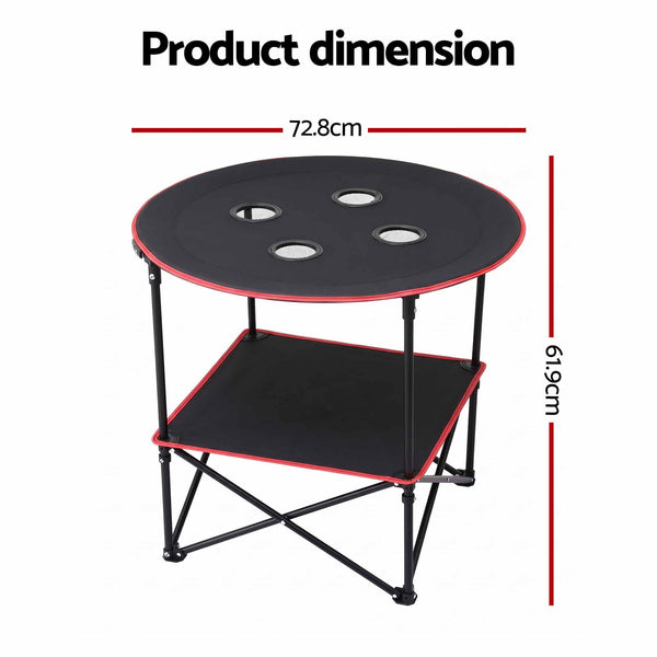 Weisshorn Folding Camping Table with 4 Cup Holders Metal Oxford 73CM Black Weisshorn