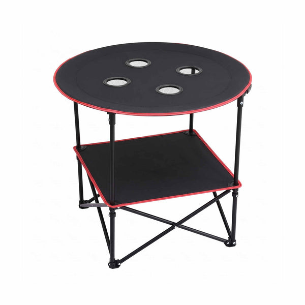 Weisshorn Folding Camping Table with 4 Cup Holders Metal Oxford 73CM Black Weisshorn