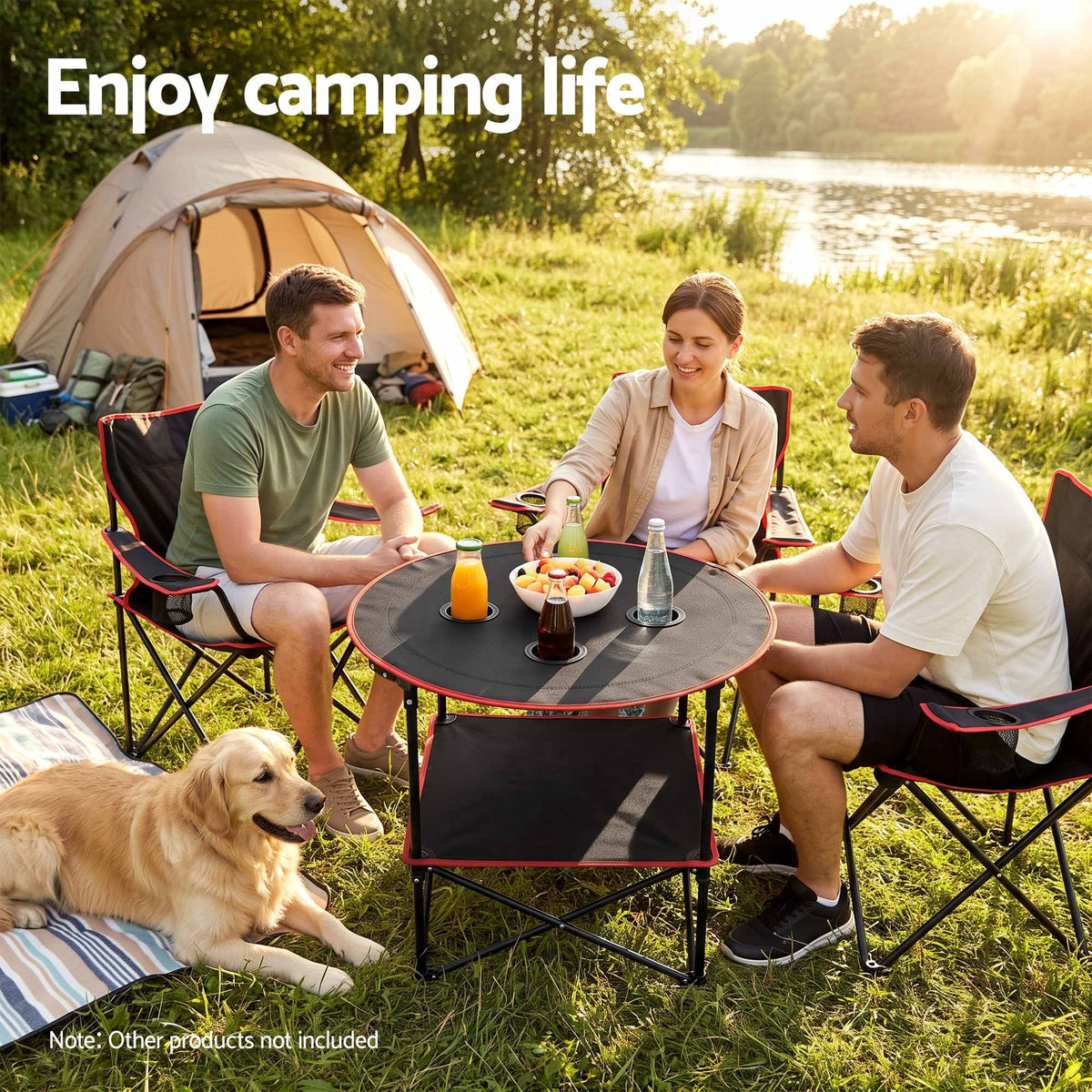 Weisshorn Folding Camping Table with 4 Cup Holders Metal Oxford 73CM Black Weisshorn