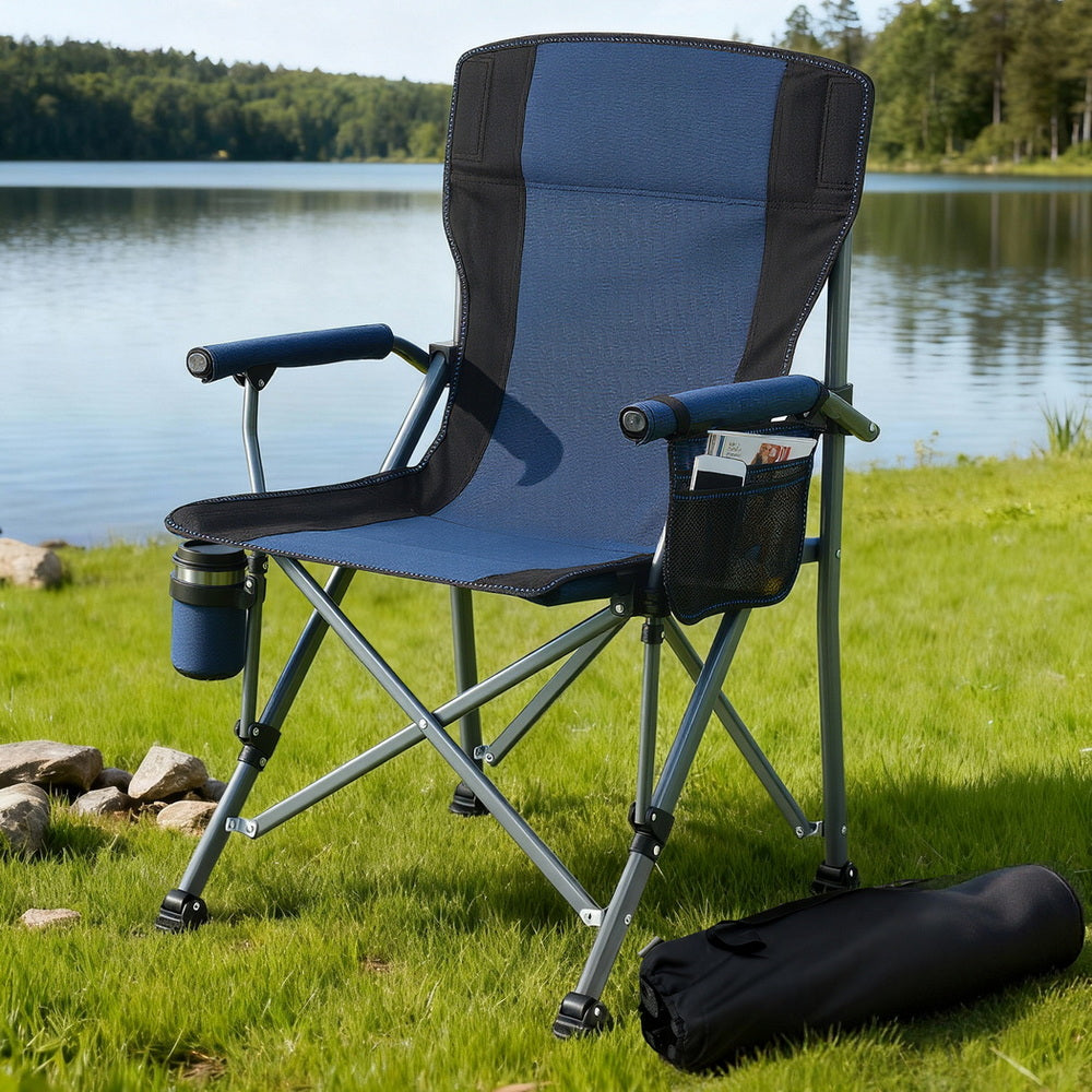 Weisshorn Camping Chair Folding Outdoor Portable Seat Lightweight Beach Picnic Fishing Capacity 120KG Navy Blue Awezingly