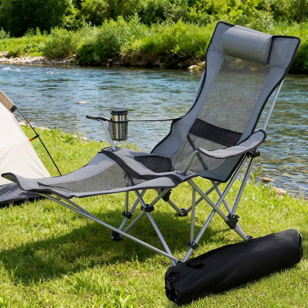 Weisshorn Camping Chair Adjustable Reclining Portable Outdoor Folding Chair Grey Awezingly