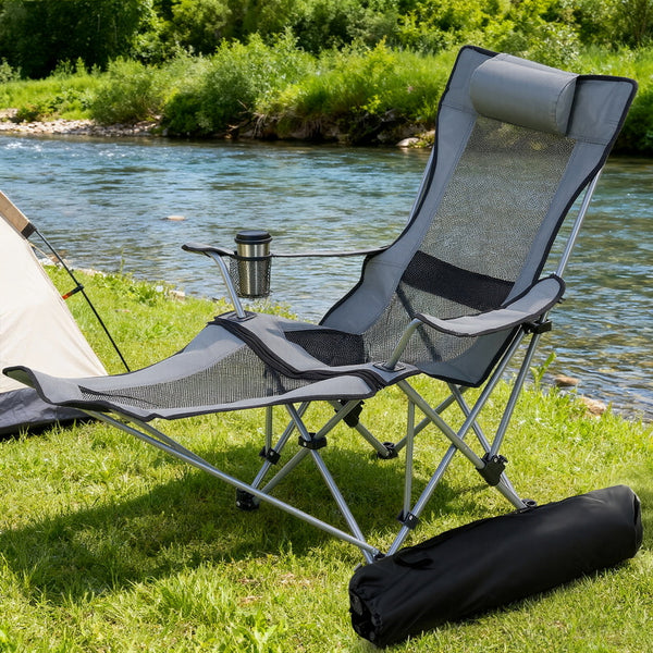 Weisshorn Camping Chair Adjustable Reclining Portable Outdoor Folding Chair Grey Awezingly