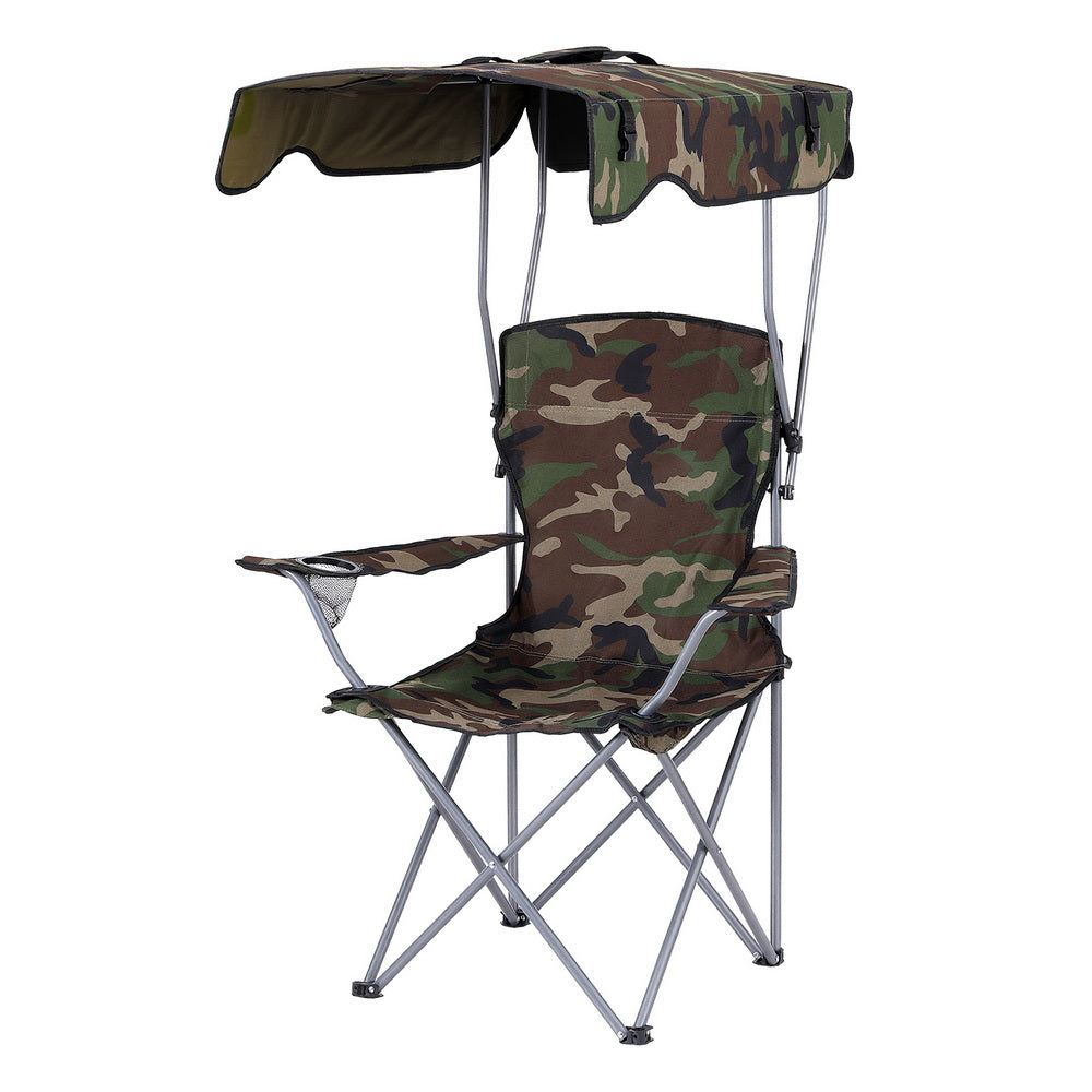 Weisshorn Camping Chair With Canopy Folding Outdoor Portable Seat Lightweight Beach Picnic Fishing Capacity 120KG Army Green Awezingly