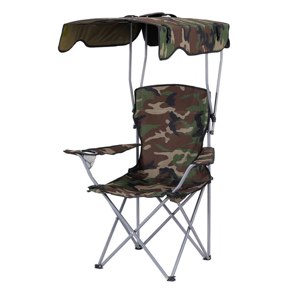 Weisshorn Camping Chair With Canopy Folding Outdoor Portable Seat Lightweight Beach Picnic Fishing Capacity 120KG Army Green Awezingly