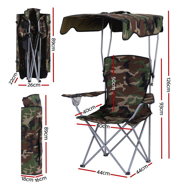 Weisshorn Camping Chair With Canopy Folding Outdoor Portable Seat Lightweight Beach Picnic Fishing Capacity 120KG Army Green Awezingly