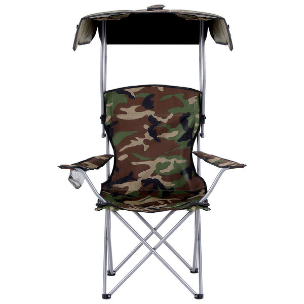 Weisshorn Camping Chair With Canopy Folding Outdoor Portable Seat Lightweight Beach Picnic Fishing Capacity 120KG Army Green Awezingly