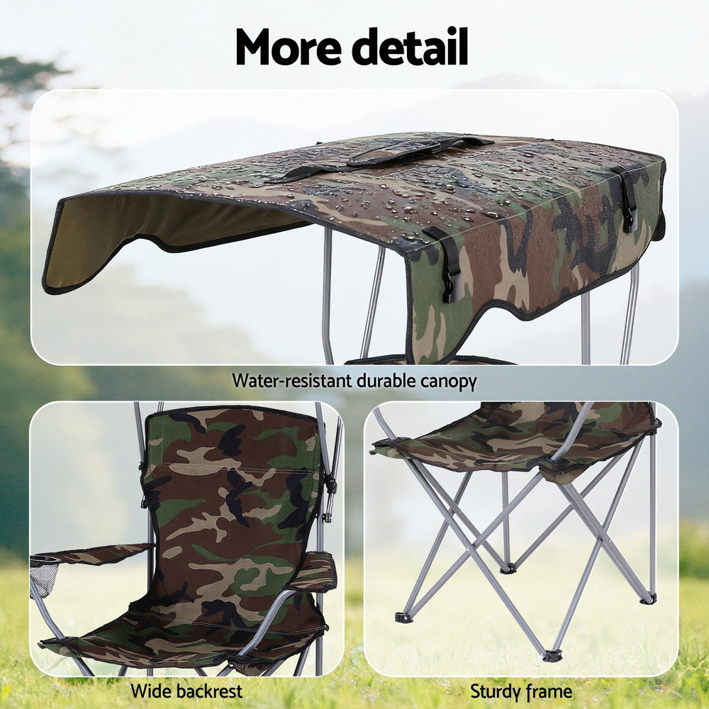 Weisshorn Camping Chair With Canopy Folding Outdoor Portable Seat Lightweight Beach Picnic Fishing Capacity 120KG Army Green Awezingly