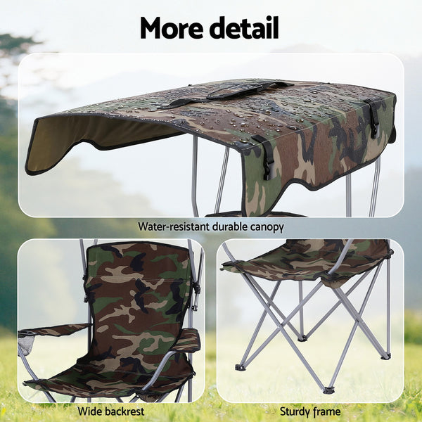 Weisshorn Camping Chair With Canopy Folding Outdoor Portable Seat Lightweight Beach Picnic Fishing Capacity 120KG Army Green Awezingly