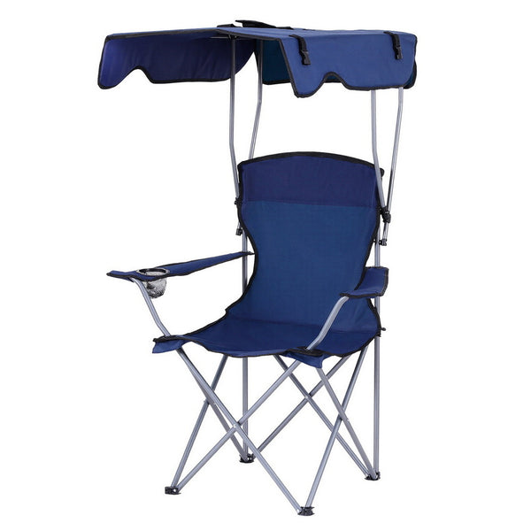 Weisshorn Camping Chair With Canopy Folding Outdoor Portable Seat Lightweight Beach Picnic Fishing Capacity 120KG Navy Blue Awezingly