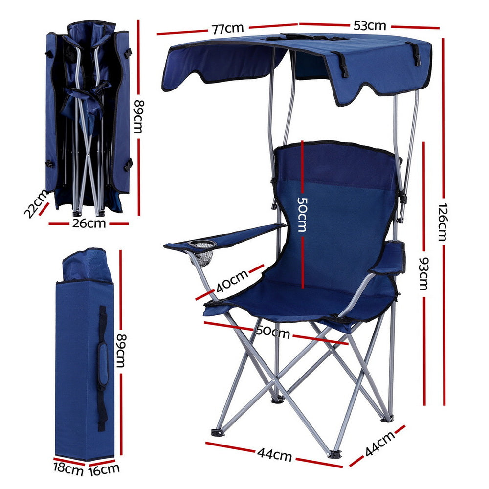 Weisshorn Camping Chair With Canopy Folding Outdoor Portable Seat Lightweight Beach Picnic Fishing Capacity 120KG Navy Blue Awezingly