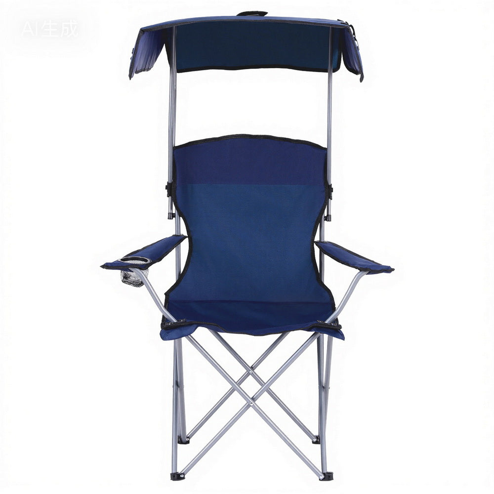 Weisshorn Camping Chair With Canopy Folding Outdoor Portable Seat Lightweight Beach Picnic Fishing Capacity 120KG Navy Blue Awezingly