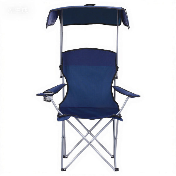 Weisshorn Camping Chair With Canopy Folding Outdoor Portable Seat Lightweight Beach Picnic Fishing Capacity 120KG Navy Blue Awezingly