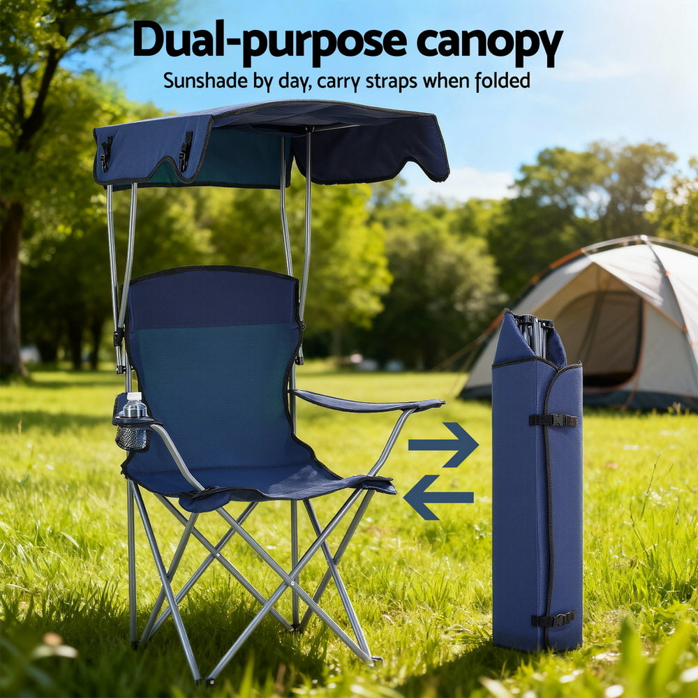 Weisshorn Camping Chair With Canopy Folding Outdoor Portable Seat Lightweight Beach Picnic Fishing Capacity 120KG Navy Blue Awezingly
