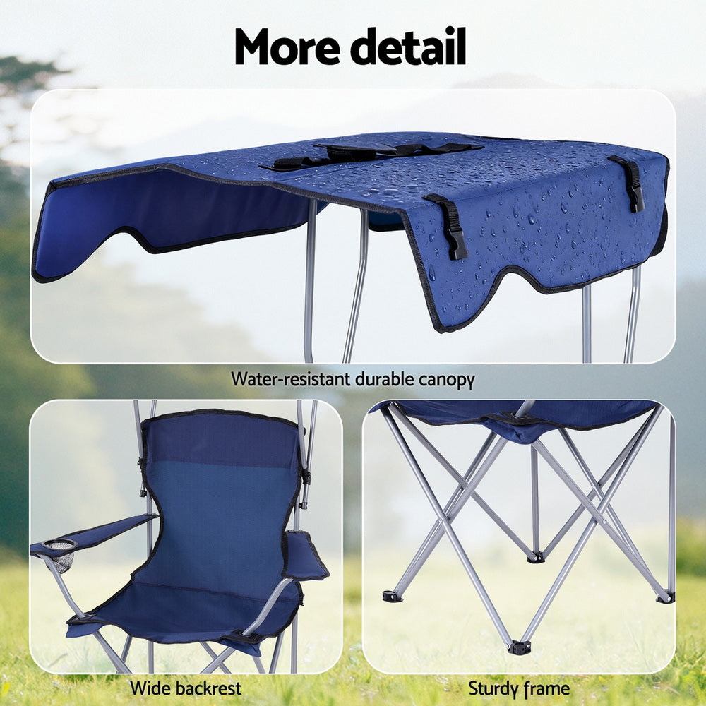Weisshorn Camping Chair With Canopy Folding Outdoor Portable Seat Lightweight Beach Picnic Fishing Capacity 120KG Navy Blue Awezingly