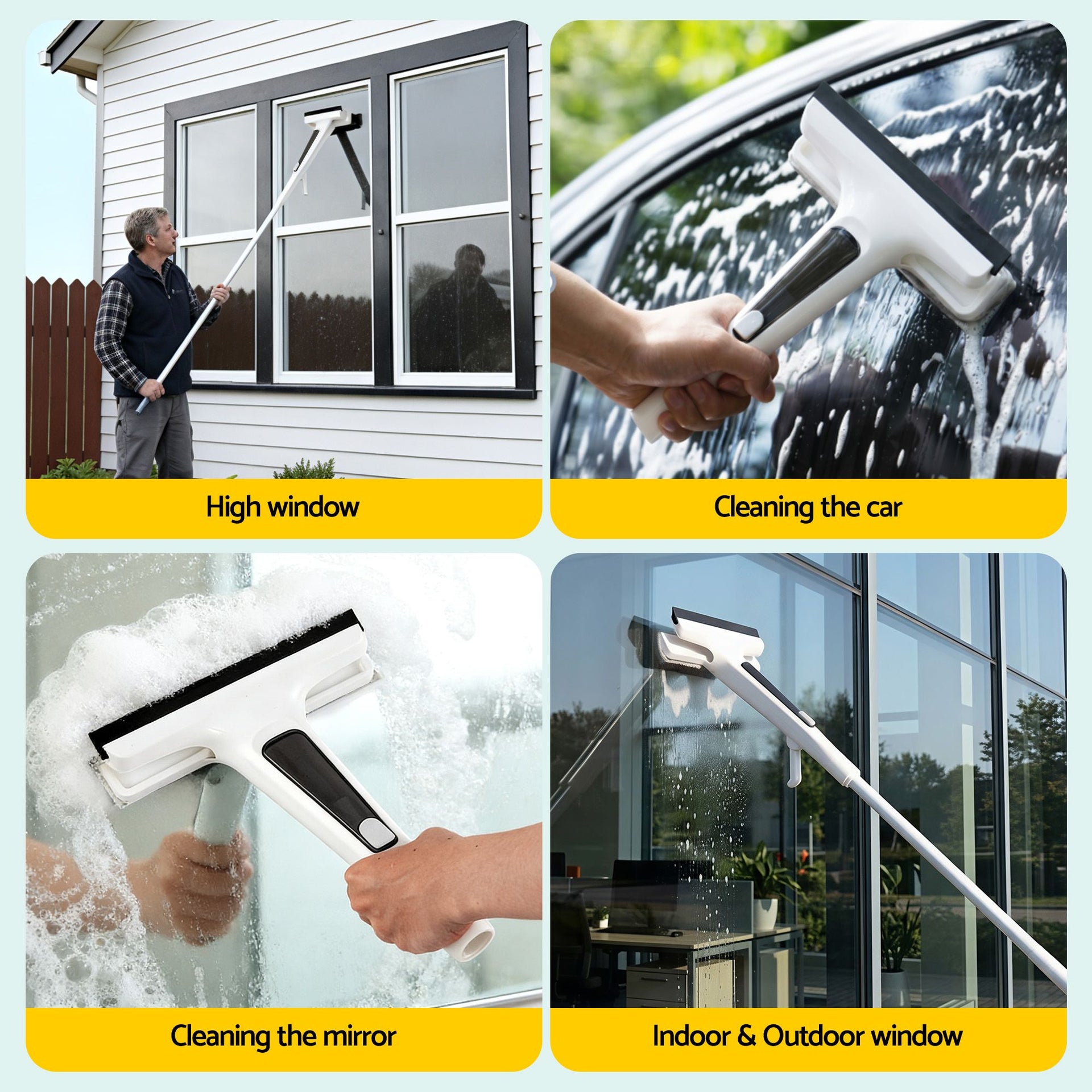 Giantz Window Cleaner Mirror Car, Spray Scrub Squeegee 136cm Extendable Long Handle with Water Tank 3 Microfiber Pads, Glass Scrubber for High Windows Home Car Mirror, White Awezingly