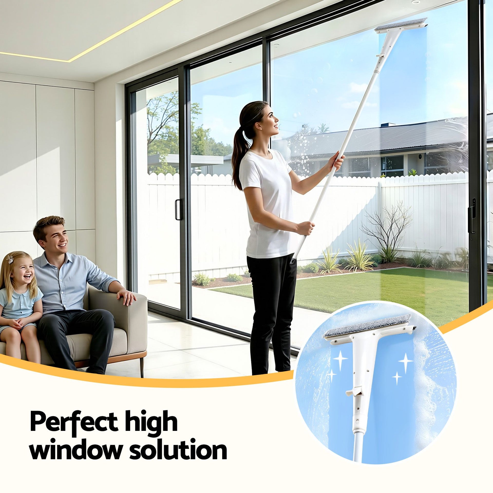 Giantz Window Cleaner Mirror Car, Spray Scrub Squeegee 136cm Extendable Long Handle with Water Tank 3 Microfiber Pads, Glass Scrubber for High Windows Home Car Mirror, White Awezingly