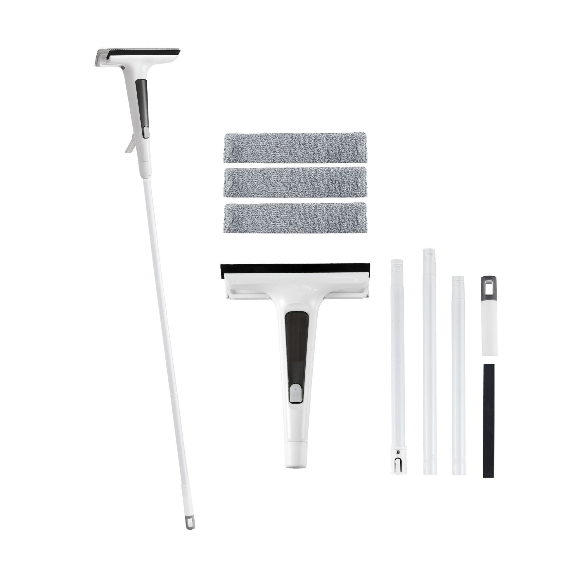 Giantz Window Cleaner Mirror Car, Spray Scrub Squeegee 136cm Extendable Long Handle with Water Tank 3 Microfiber Pads, Glass Scrubber for High Windows Home Car Mirror, White Awezingly