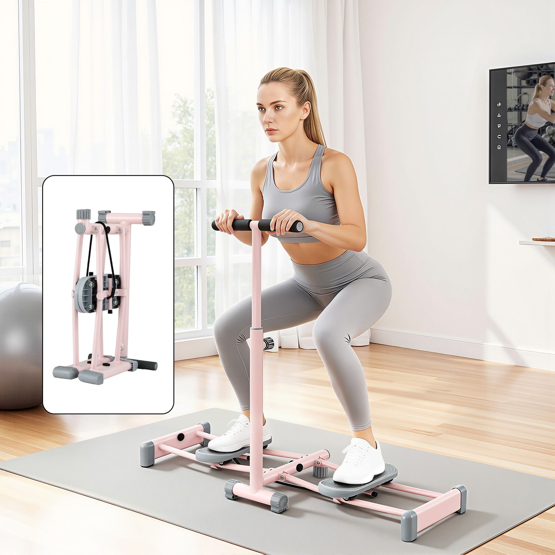 Everfit Foldable Ski Exercise Machine Leg Thigh Trainer Home Fitness Cardio Pink Awezingly