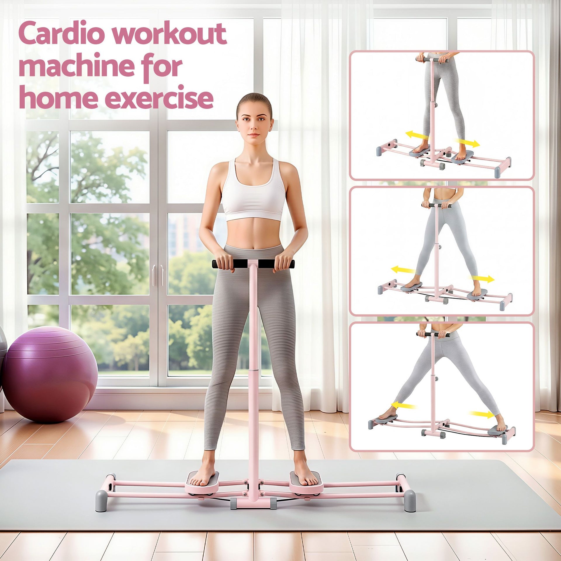 Everfit Foldable Ski Exercise Machine Leg Thigh Trainer Home Fitness Cardio Pink Awezingly
