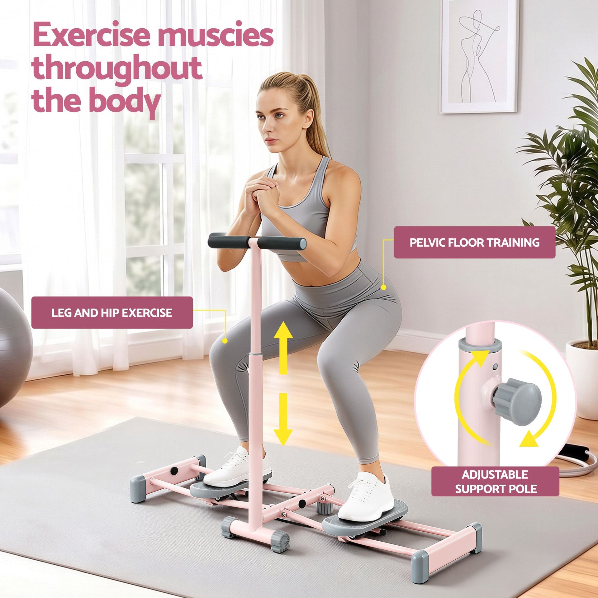 Everfit Foldable Ski Exercise Machine Leg Thigh Trainer Home Fitness Cardio Pink Awezingly