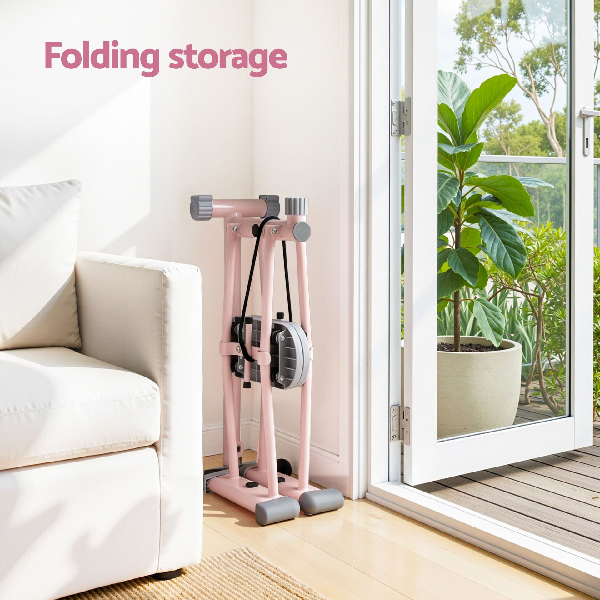 Everfit Foldable Ski Exercise Machine Leg Thigh Trainer Home Fitness Cardio Pink Awezingly
