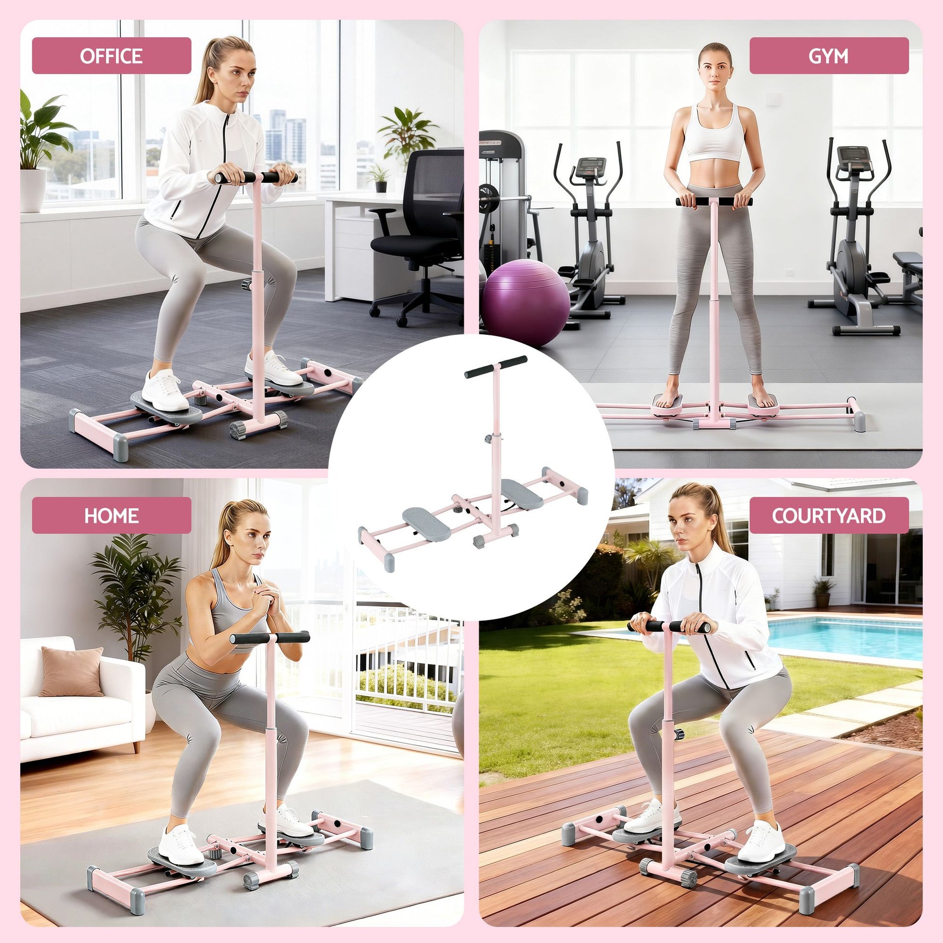 Everfit Foldable Ski Exercise Machine Leg Thigh Trainer Home Fitness Cardio Pink Awezingly
