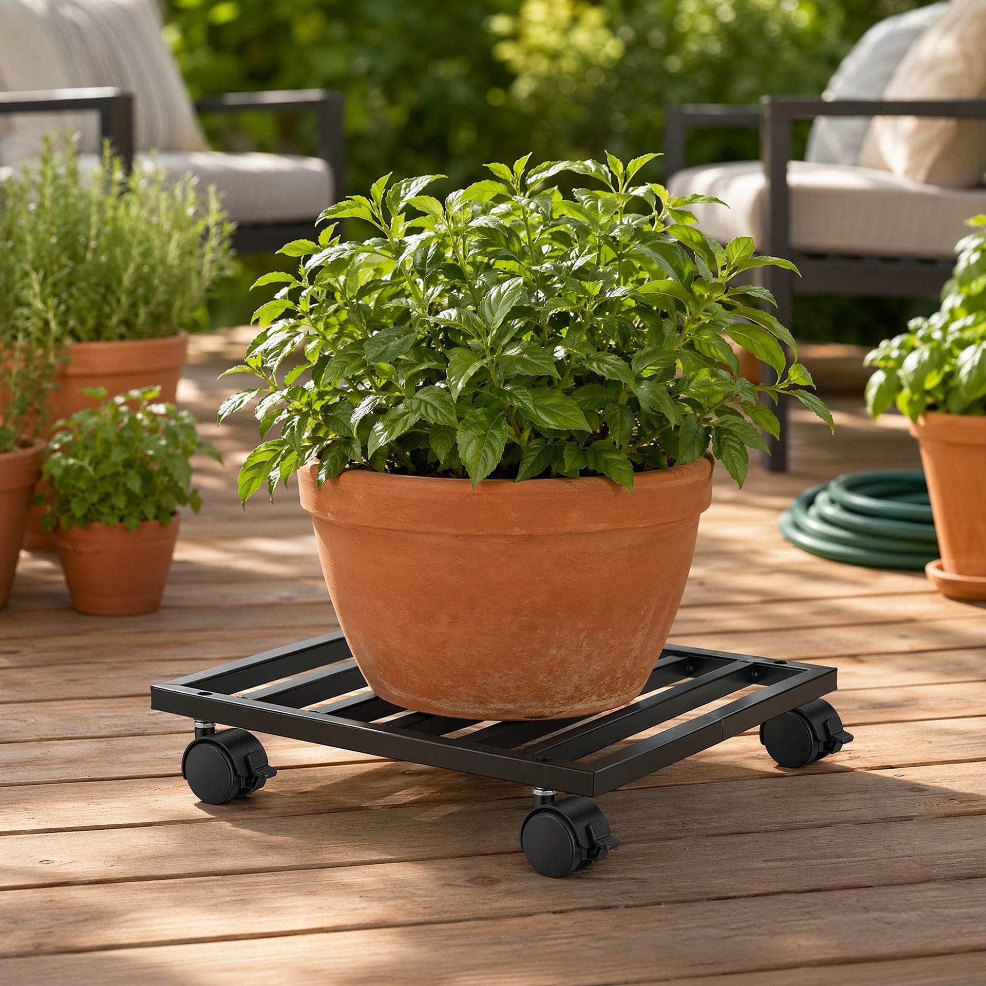 Green Fingers Plant Pot Trolleys 3pcs 32cm Galvanized Steel Lockable Wheels Roll Planter Black Awezingly