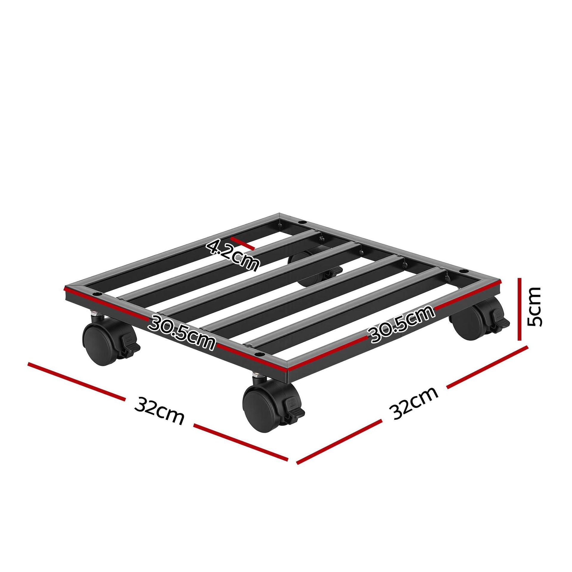 Green Fingers Plant Pot Trolleys 3pcs 32cm Galvanized Steel Lockable Wheels Roll Planter Black Awezingly