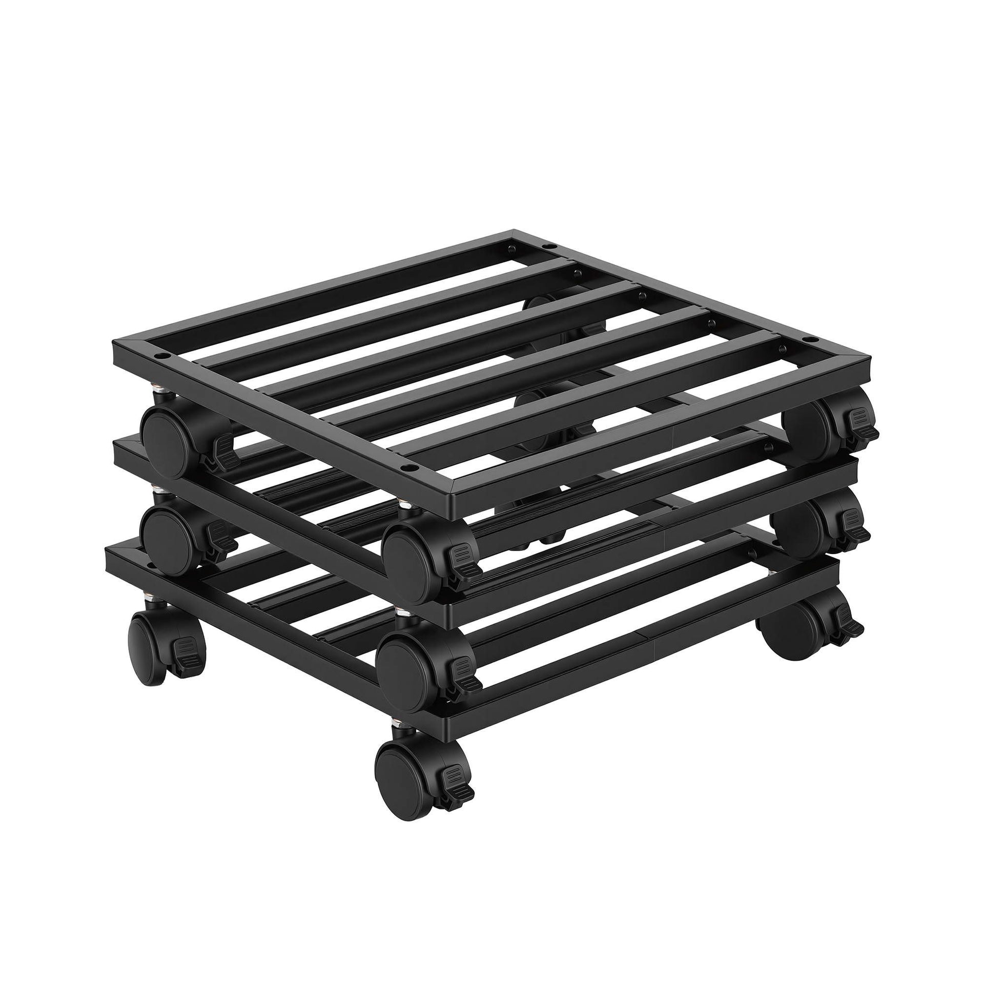 Green Fingers Plant Pot Trolleys 3pcs 32cm Galvanized Steel Lockable Wheels Roll Planter Black Awezingly