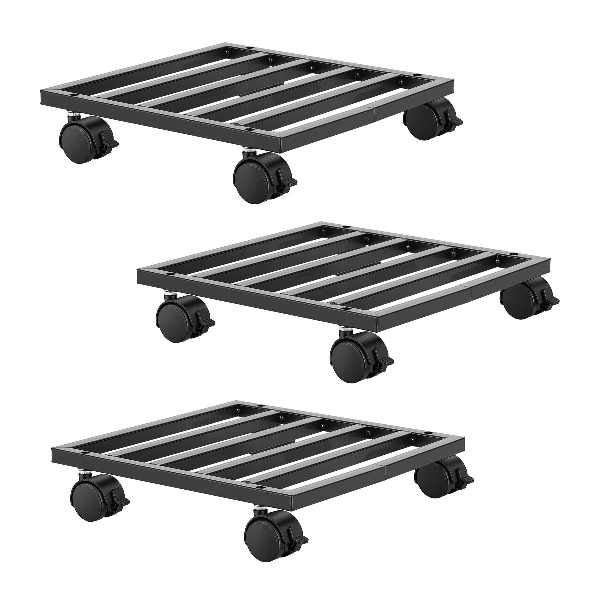 Green Fingers Plant Pot Trolleys 3pcs 32cm Galvanized Steel Lockable Wheels Roll Planter Black Awezingly