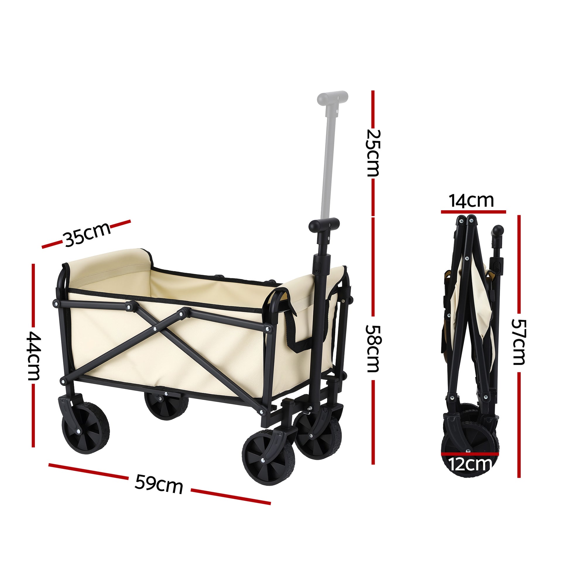 Gardeon Garden Cart Folding Trolley Camping Wagon Barrow Outdoor Beach Beige Awezingly