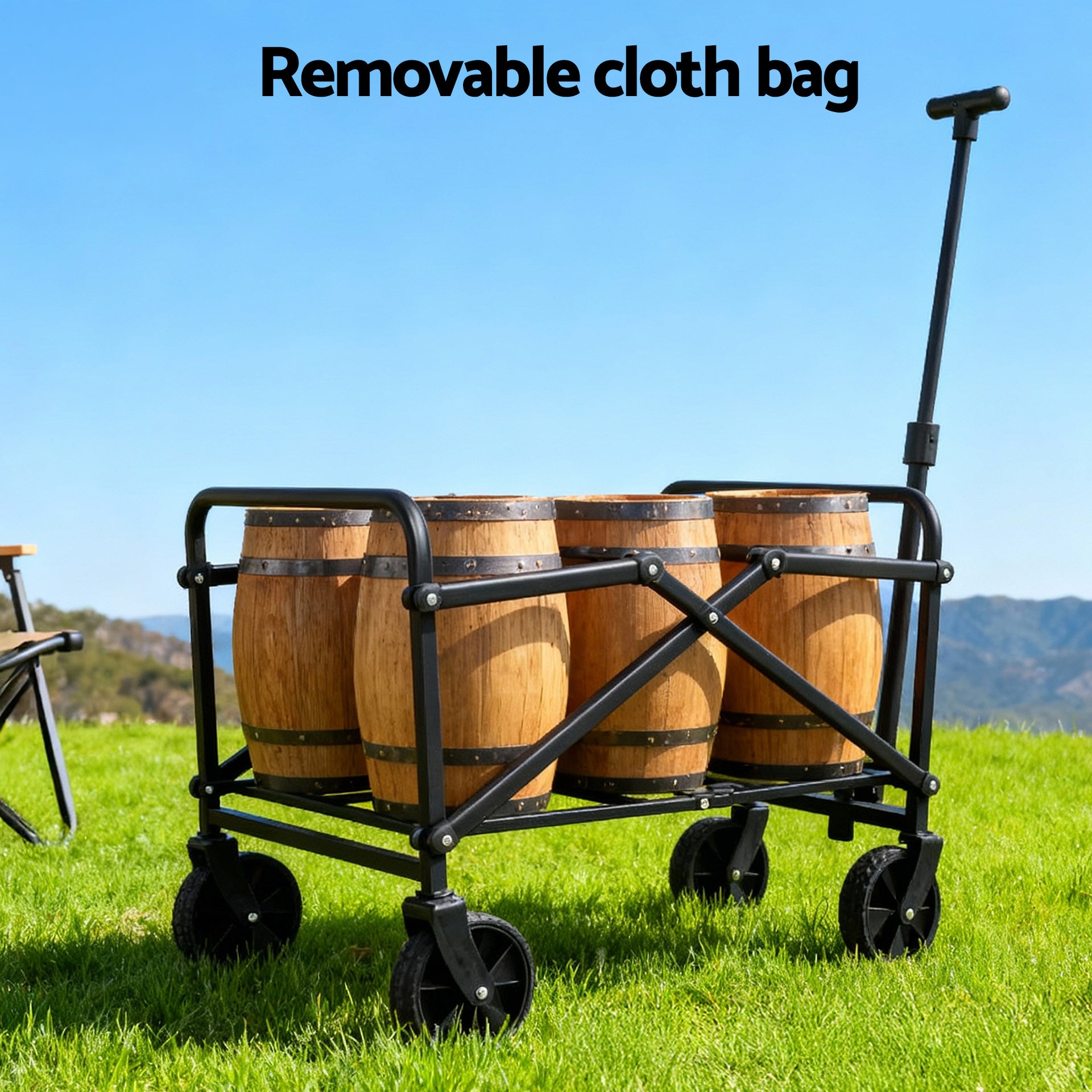 Gardeon Garden Cart Folding Trolley Camping Wagon Barrow Outdoor Beach Beige Awezingly