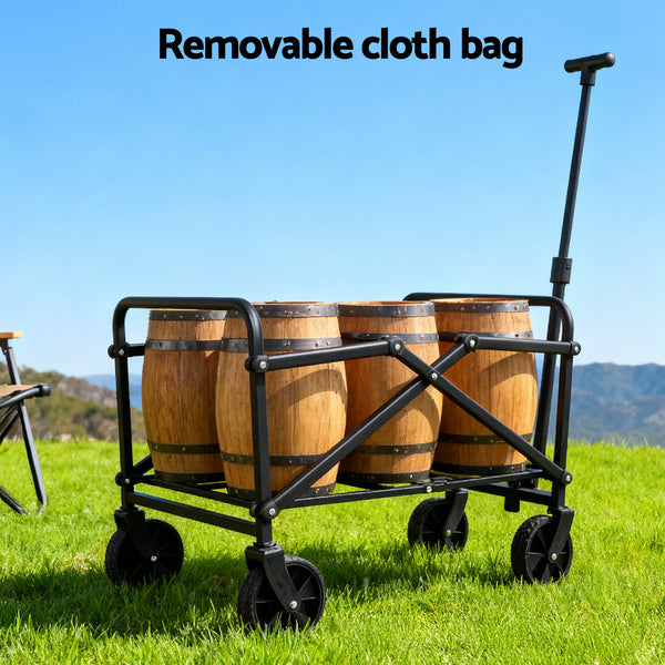 Gardeon Garden Cart Folding Trolley Camping Wagon Barrow Outdoor Beach Beige Awezingly